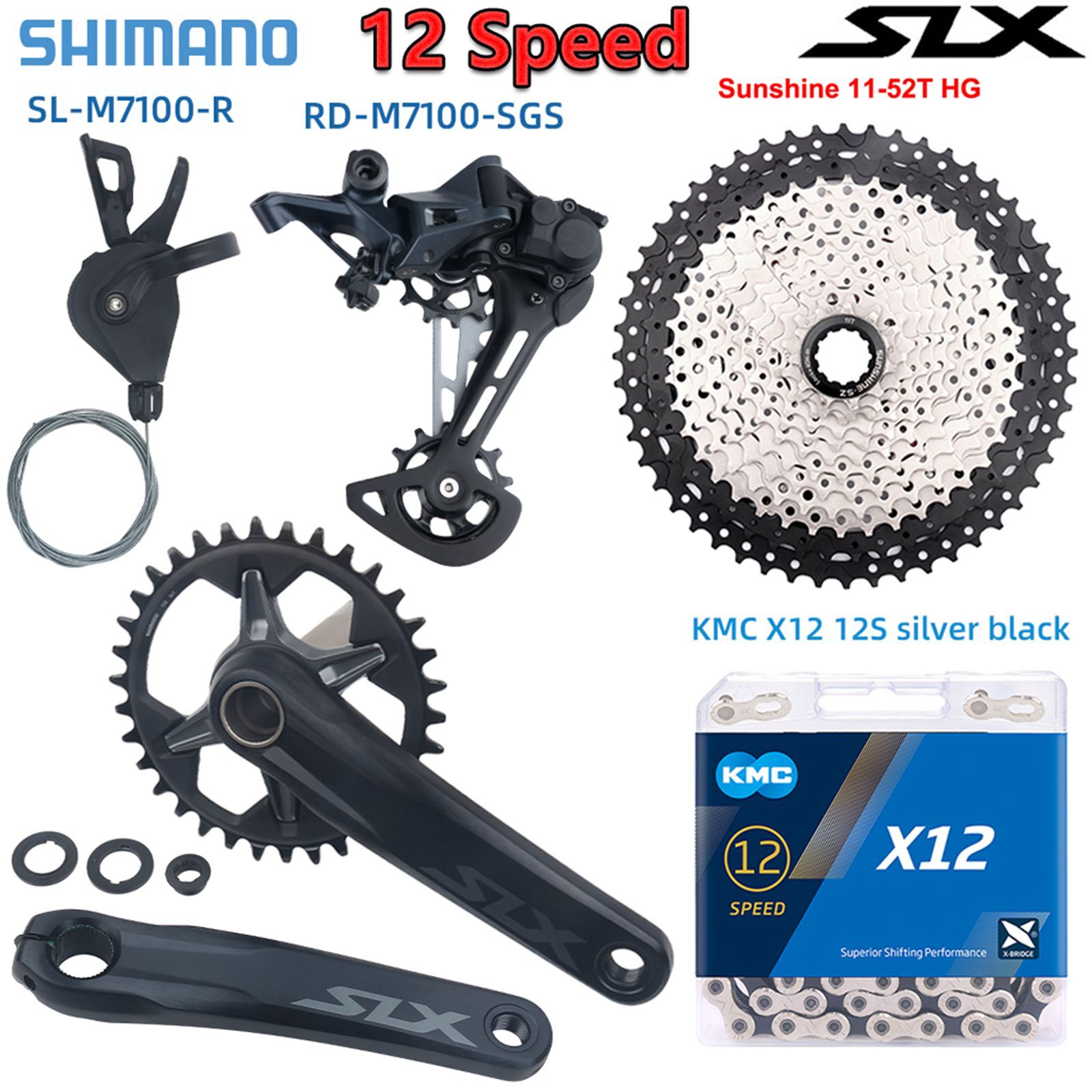 Shimano SLX M7100 12 Speed Groupset MTB Cassette Rear Derailleur