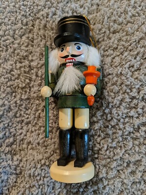 6'' GREEN W/LIGHT  NUTCRACKER WOOD HAND PAINTED VTG XMAS TREE ORNAMENT