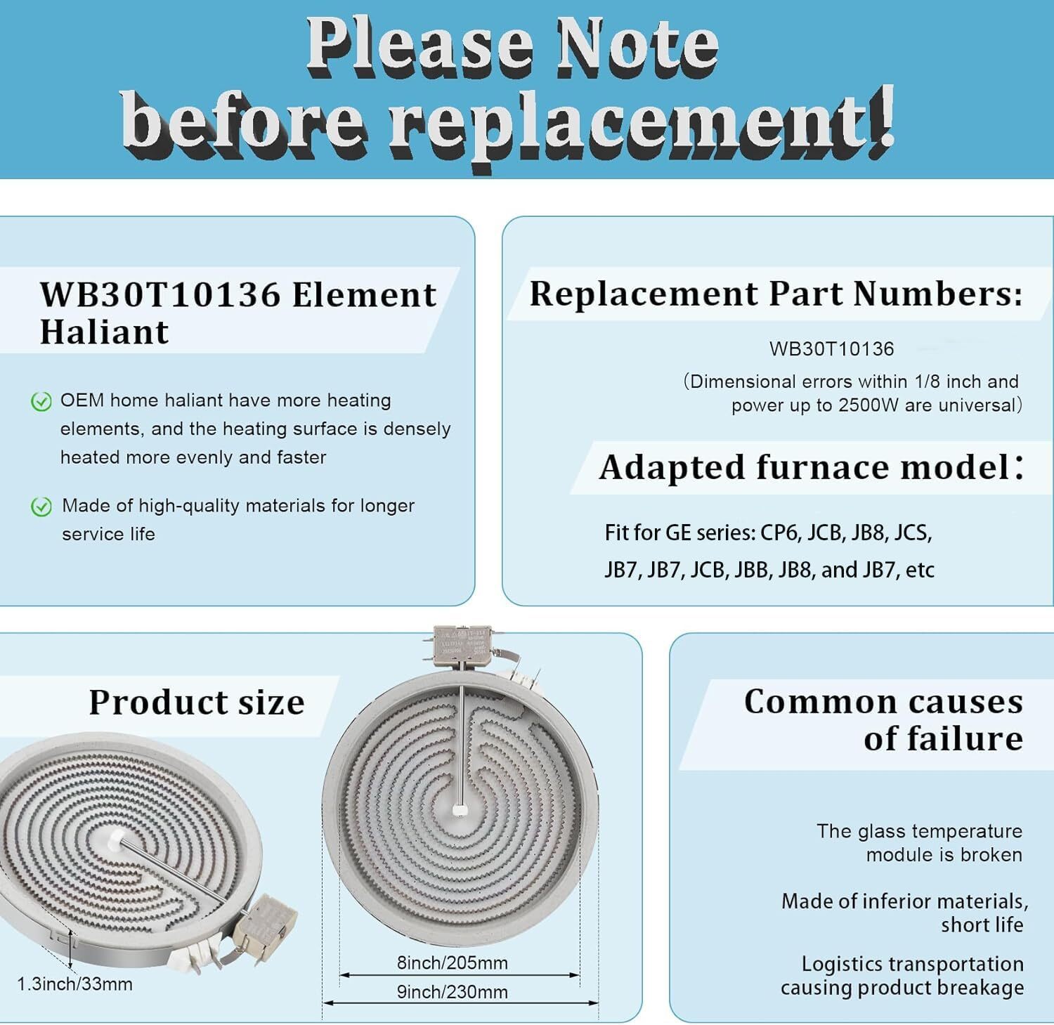 Radiant Heating Element Replaces GE Kenmore # WB30T10136 AP4363599 AH2339867