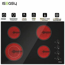 30'' 4 Zones Built-in Electric Ceramic Cooktop W/Rotary Knob Safety Lock Timer