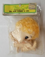 Vintage Fibre Craft 4" Porcelain Look Blonde Doll Head With Hands Legs