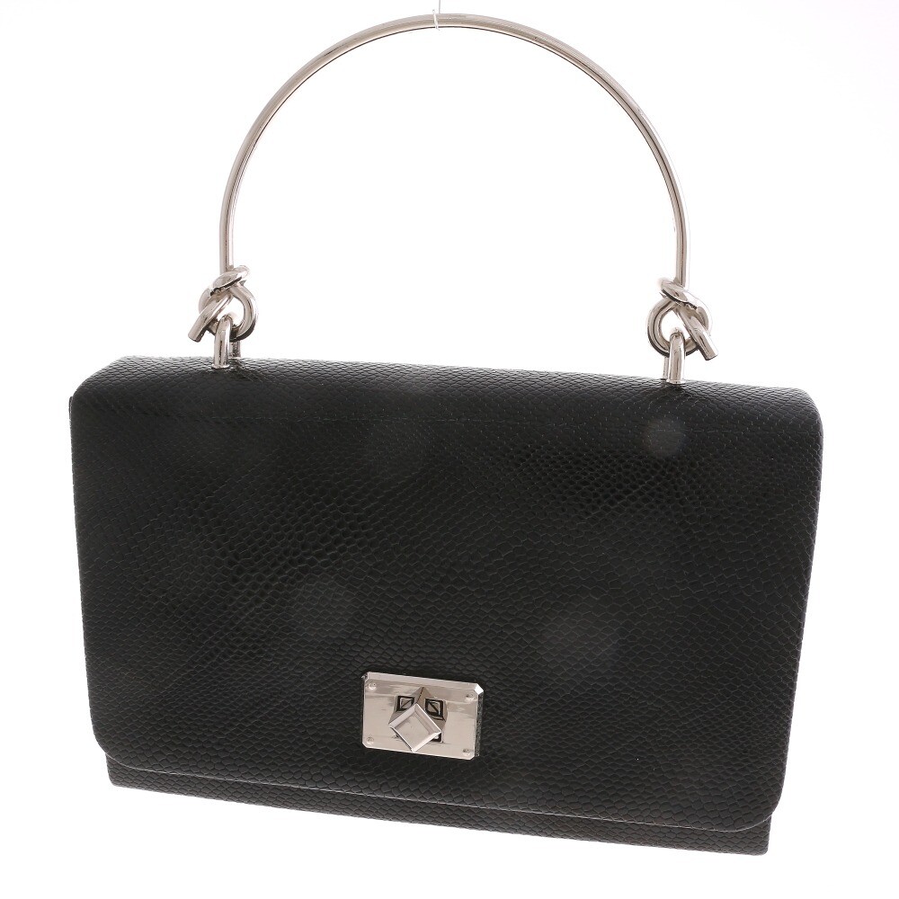 New Silver Metal Handle Black Leatherette Evening Bag PDP083-BLK