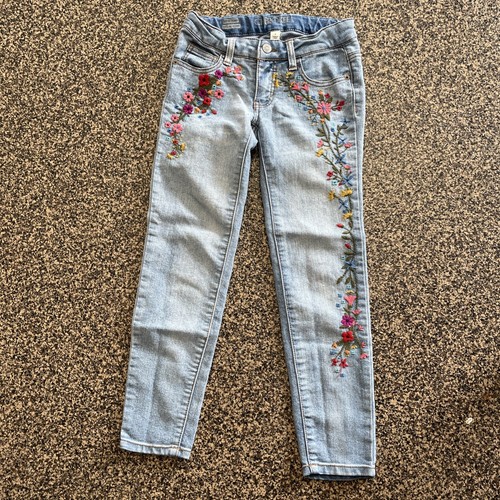 CHEROKEE Jeans Floral Embroidery Youth Girls Size 7 Blue Denim Super Skinny