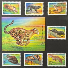 JUEGO DE SELLOS DE ANIMALES SALVAJES DE MADAGASCAR + SS 1995 MNH VIDA SILVESTRE LOBO LEÓN GATO SALVAJE ZORRO
