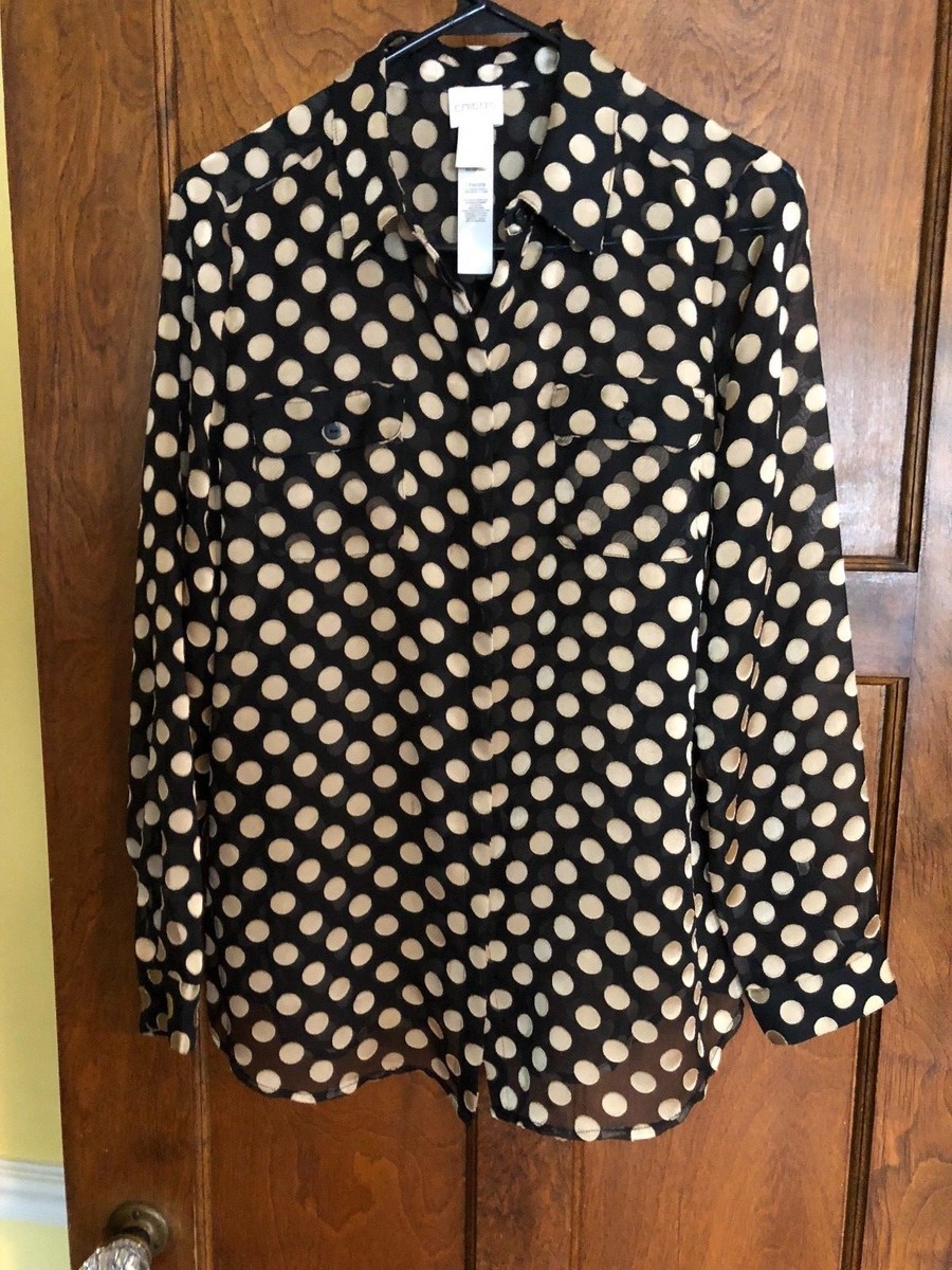 black blouse with gold polka dots