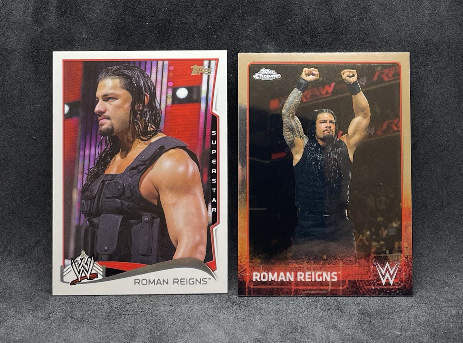 2014 Topps WWE Roman Reigns Card & 2015 Topps Chrome WWE Roman Reigns Card