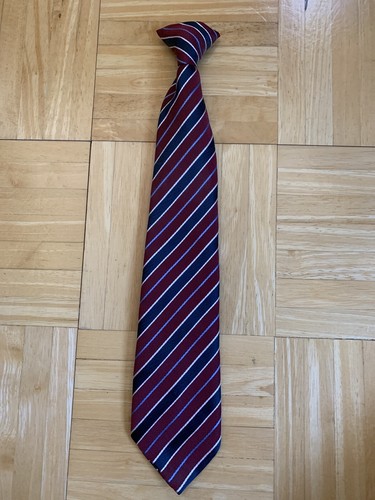 Boys Clip On Tie Blue, White And Red Striped 14” Dressy Wedding Party - Picture 2 of 4