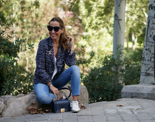 A804 ZARA MUJER AZUL MARINO TWEED DESHILACHADO EMBELLECIDO BLAZER ABRIGO CHAQUETA GRANDE - L - Imagen 3 de 11