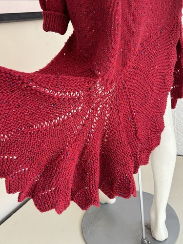 Hand Knit Vintage 1990s Artisan Knit Sweater Dress-cardigan-OS-Holiday-Red-Wild - Picture 21 of 24