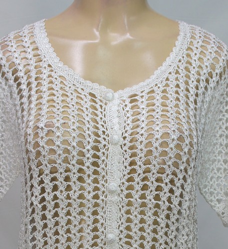 Kroshetta by Papillon Damen Häkel Bluse Oberteil Kurzarm weiß Gr. M - Bild 3 von 9