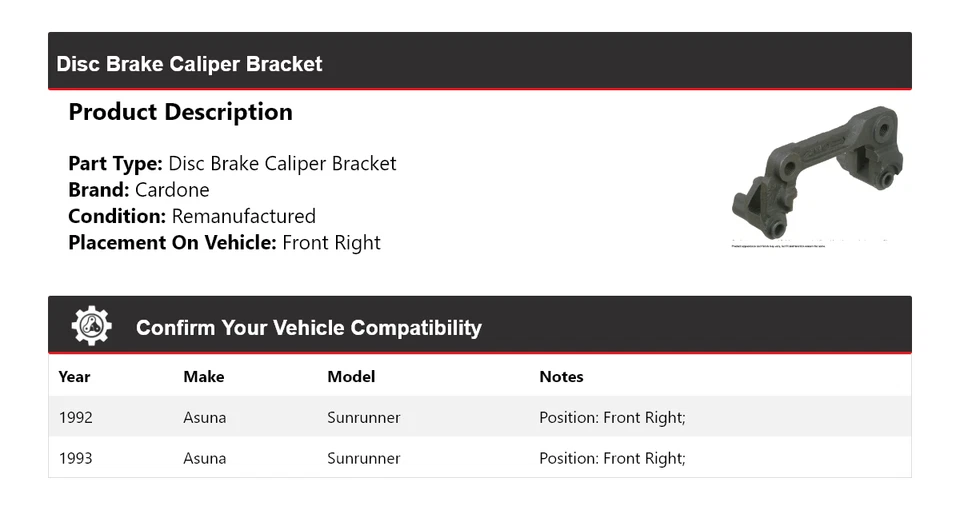 Soporte de pinza de freno de disco delantero derecho Cardone para Asuna Sunrunner 1992-1993 Foto 2 de 4