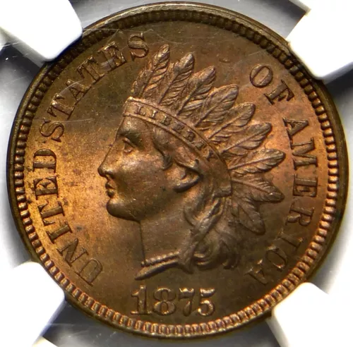 🔥❤️‍🔥🤎💃😱🥰NGC MS64RB 1875 INDIAN HEAD CENT