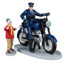 Lemax Police Motorcycle Officer -Holiday Village Accessory-Train Accent-2 Piece