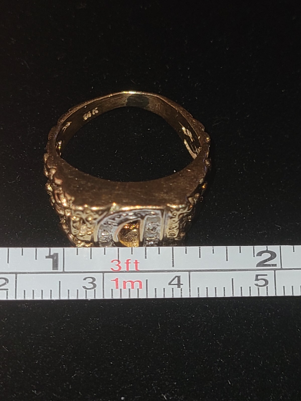 14k Gold Diamond Initial Ring, Solid Gold Nugget … - image 5