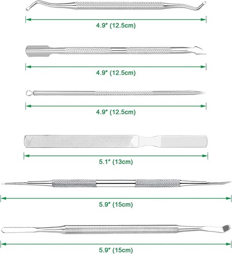 Paquete de 6 limas y elevadores de uñas encarnadas, acero inoxidable quirúrgico profesional - Imagen 3 de 7