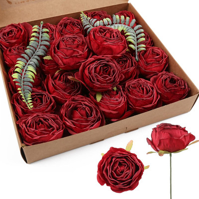 Red Silk Roses 25Pcs Flower Heads Bulk Artificial for Decoration Fake Dried Flor