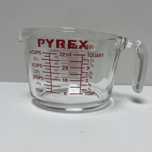 Pyrex 4 Tassen - 1 Quart Glas Messbecher roter Schriftzug offener Griff