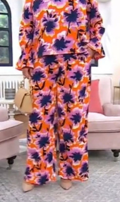 Studio Park x Leah Williams Floral Soft-Woven Wide-Leg Pants Women's 2XT Orange