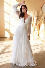 Elegant Boho Wedding Dress Long Sleeve Chiffon Bridal Gown Ivory