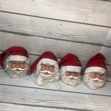 Vintage 4 Santa Claus Head Hanging Christmas Ornament Face Wire Glasses Beard