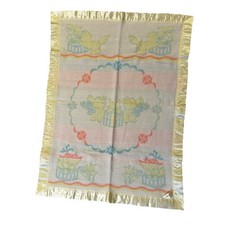 Vintage Quiltex Quality Products Satin Trimmed Baby Crib Blanket Kittens Pastel