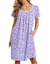 Moo Moos for Women Short Sleeve House Dresses with Pockets Pleated Mumu Dress