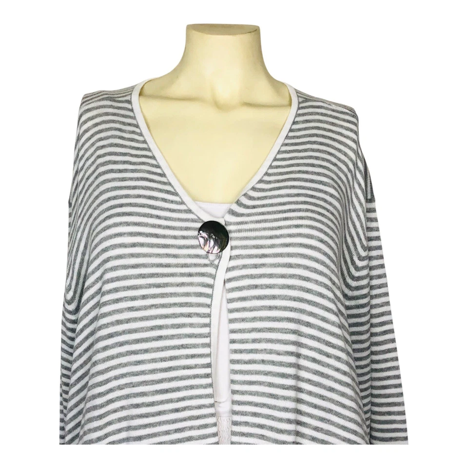 Cárdigan Bryn Walker Gris Blanco Rayas Gran Tamaño Un Botón Algodón Talla L Foto 2 de 4