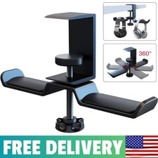 Dual Rotatable Headphone Stand Hanger Under Desk Clamp Headset Holder Aluminum