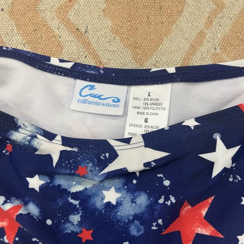 NWT Juniors California Waves Splatter Stars Red White Blue Bikini Bottoms Large - Picture 4 of 4