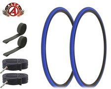 ALTA BICYCLE 700x 25c LIGHTWEIGHT BLUE SPEED SLICK TIRES 60MM PRESTA TUBES 6pc 