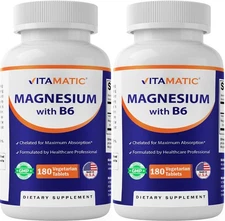 2- Pack- Vitamatic Magnesium with B6 500mg per Tablet - 180 Vegetarian Tablets
