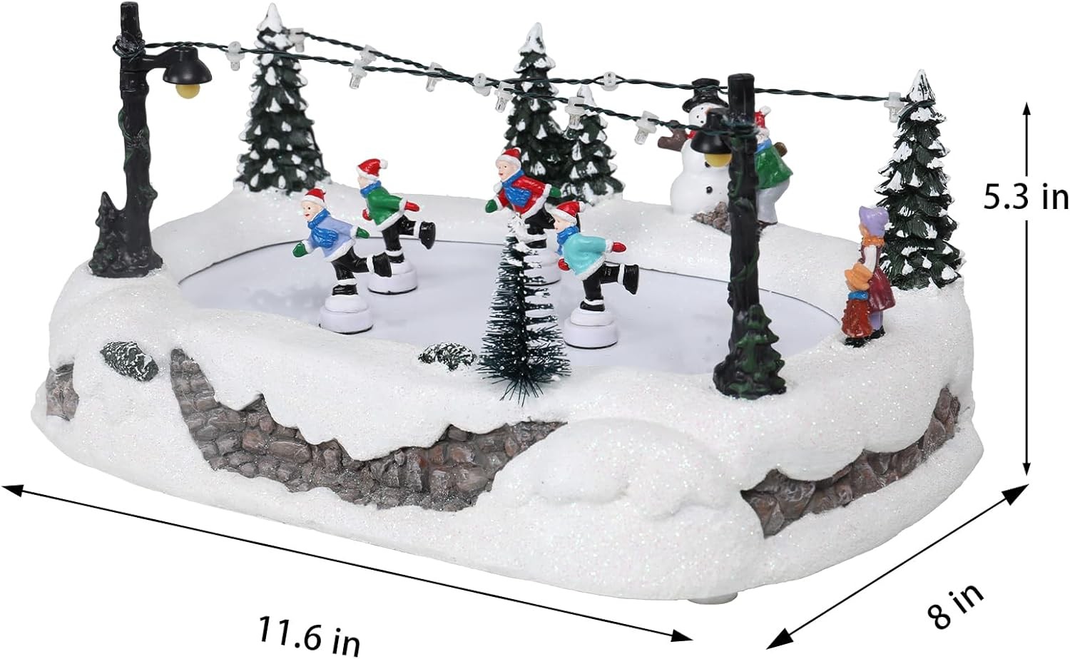 MUMTOP Christmas Village Skating Rink with Moving Skaters, Light Up Animated Ska