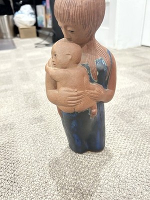 Vintage Lisa Larson Gustavsberg Pottery Mother Child Figurine Sweden Mid Century