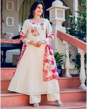 Women Readymade Anarkali Kurti Set Mal Chanderi Embroidery Party Wear