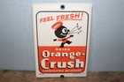 Vintage Drink Orange Crush Crushy Logo Soda Fountain Door Push Porcelain Sign