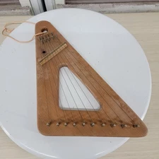 Handmade 12-String Triangle Lap Harp Zither Folk Instrument Wooden Vintage