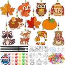 Beeveer 30 Sets Fall Animals Suncatchers Art Kits DIY Thanksgiving Squirrels 