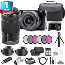Sony Alpha 6100 w/16-50mm  55-210mm Lenses 32GB  Ext Bat  1Yr Warranty- Kit