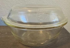 Mckee Glasbake 8" Clear depession Glass Cvrd Casserole w/Pie Plate Lid - 216 USA