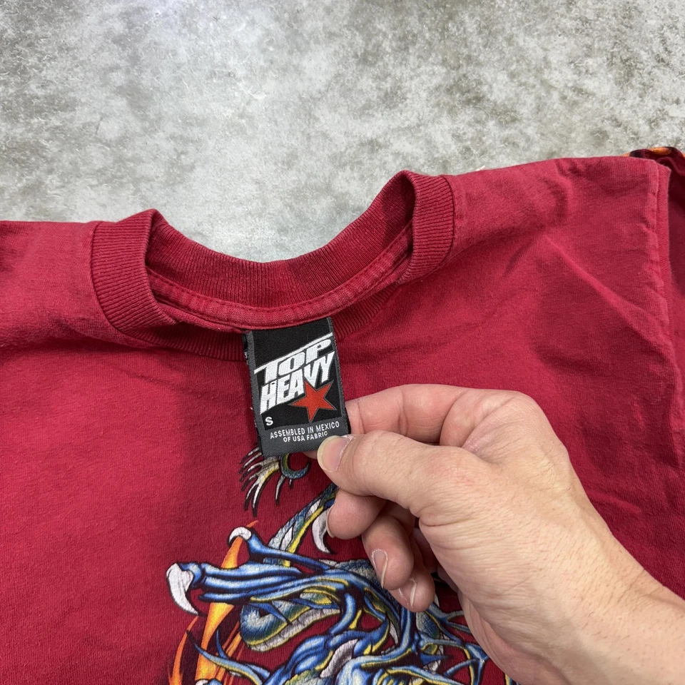 Top Heavy Shirt boys Small Red Dragon Flames Graphic Long Sleeve Y2K Skater Tee - Image 4 of 4