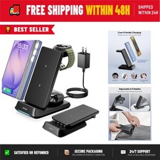 3 in 1 Wireless Charging Station for Samsung, Foldable Charger, Black