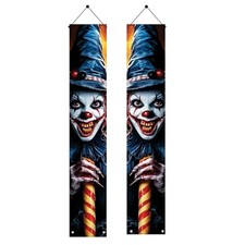 2PCS Halloween Porch Banner Decorations Scary Door Signs 71 x 12 Inch Clown