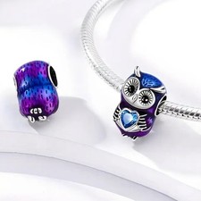 STUNNING OWL .925 Sterling Silver European Charm Bead A33