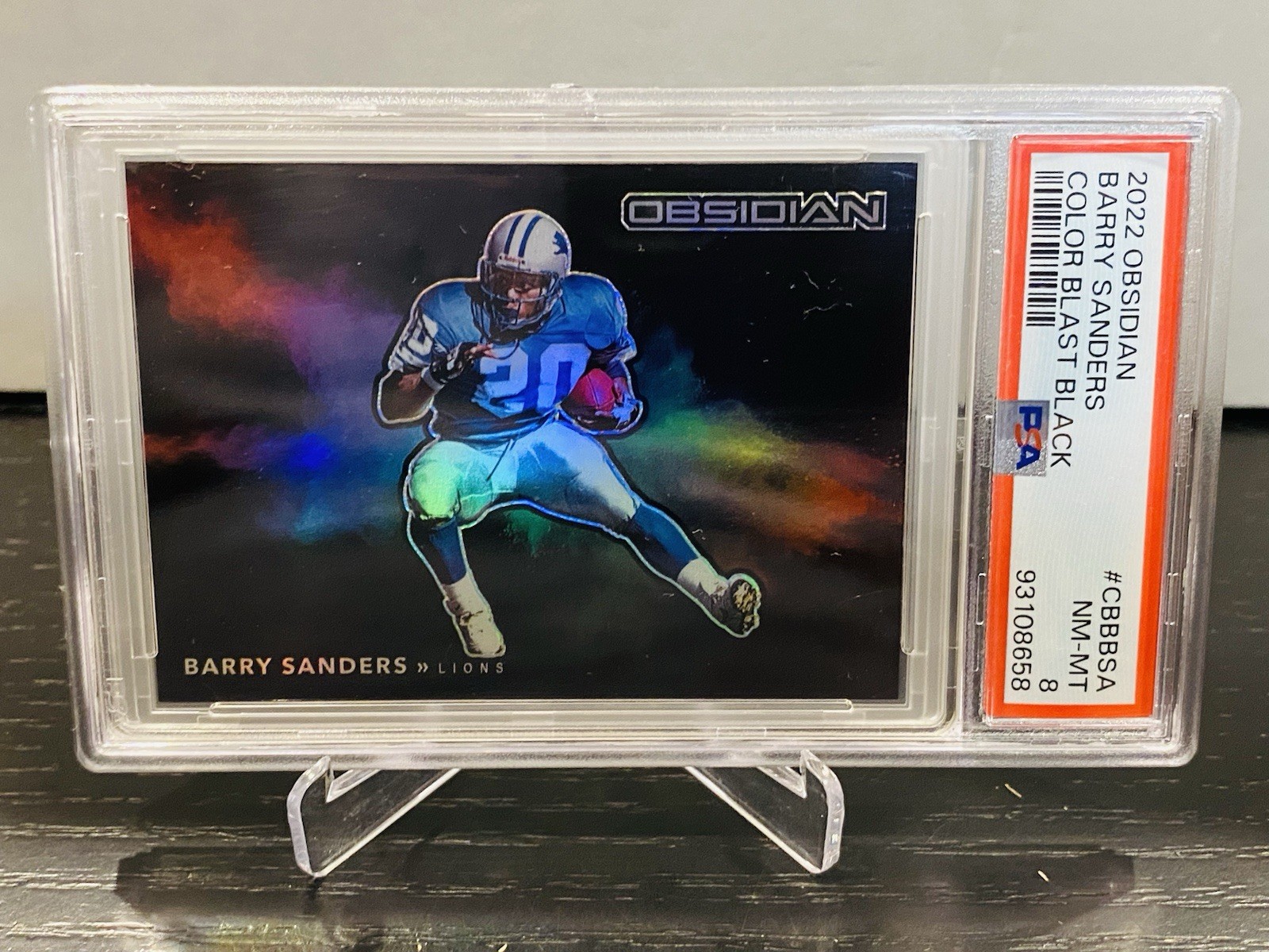 2022 Obsidian Barry Sanders Black Color Blast SSP PSA 8