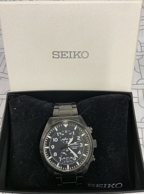 SEIKO Chronograph 100m 7T94-0BL0 Black Quartz Mens Watch 
