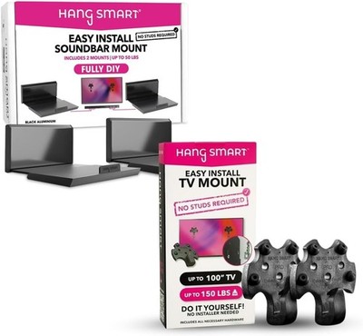 NEW HangSmart TV & SoundBar Mount Bundle No Stud Easy Install, Universal Wall