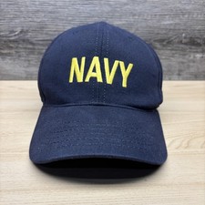 Navy Hat Cap Fitted Mens Blue Yellow Embroidered Made in USA Military Recruiting