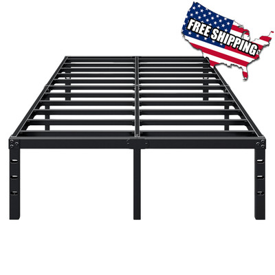 Black Metal Queen Bed Frame - 14 Inch Platform, No Box Spring
