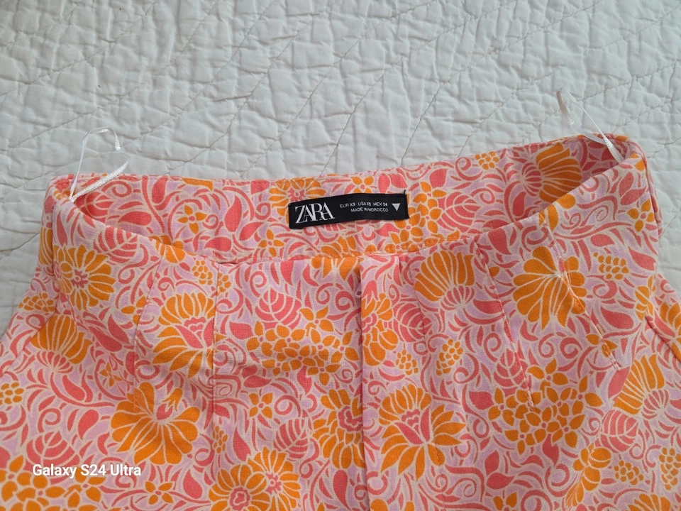 NUEVO ZARA Naranja Rosa Estampado Floral Mezcla de Lino Cintura Alta Pantalones Cortos TALLA/XS NUEVO SIN ETIQUETAS Foto 2 de 4