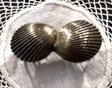 Solid Brass Double Seashell Clam Shell 1970s Hippie BOHO Belt Buckle VINTAGE